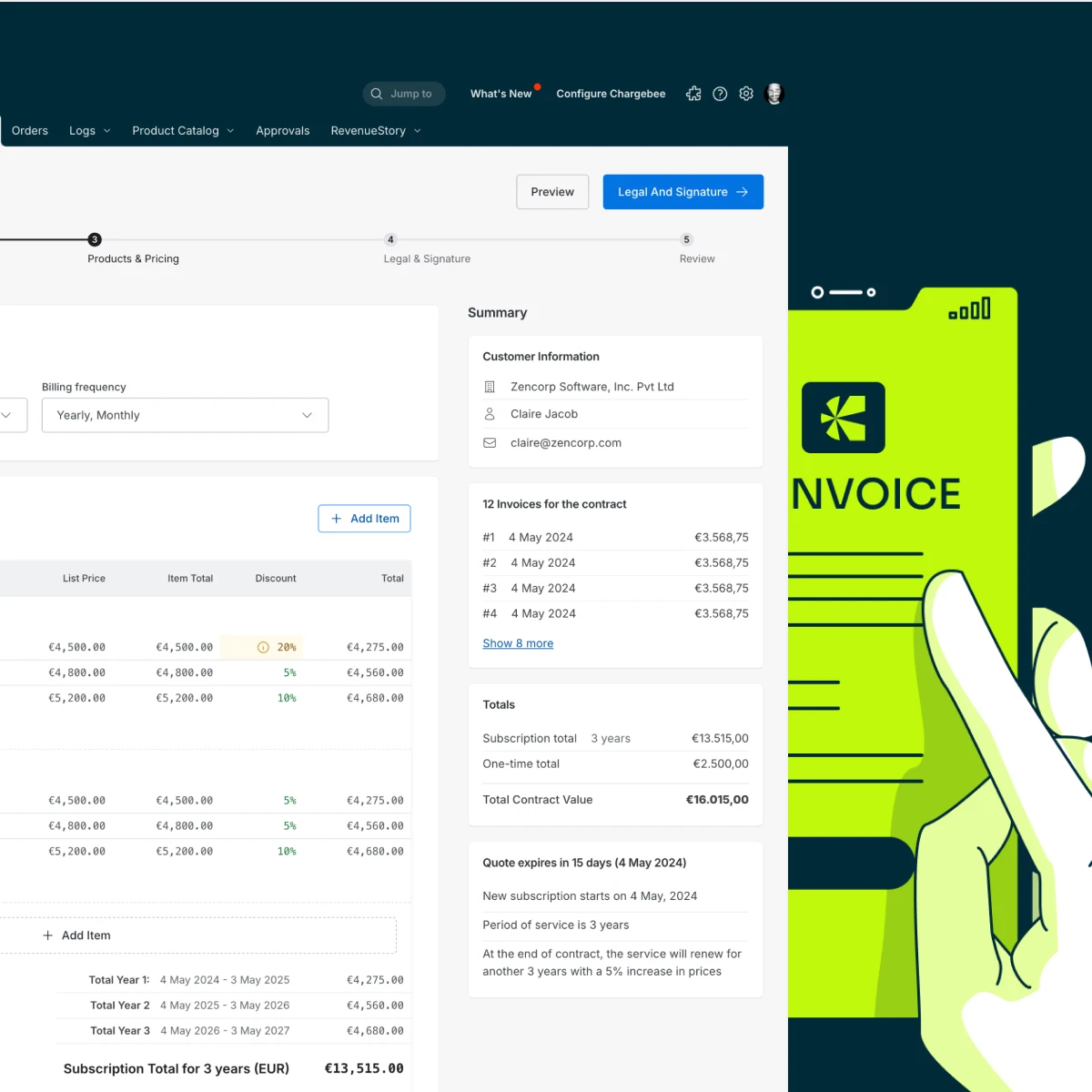 Chargebee subscription management platform interface showcasing clean design and user-friendly dashboard